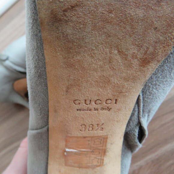 GUCCI Gray Suede Leather Sofia Heeled Booties Shoes - Size EU 38.5 / US 8 - Picture 10 of 16